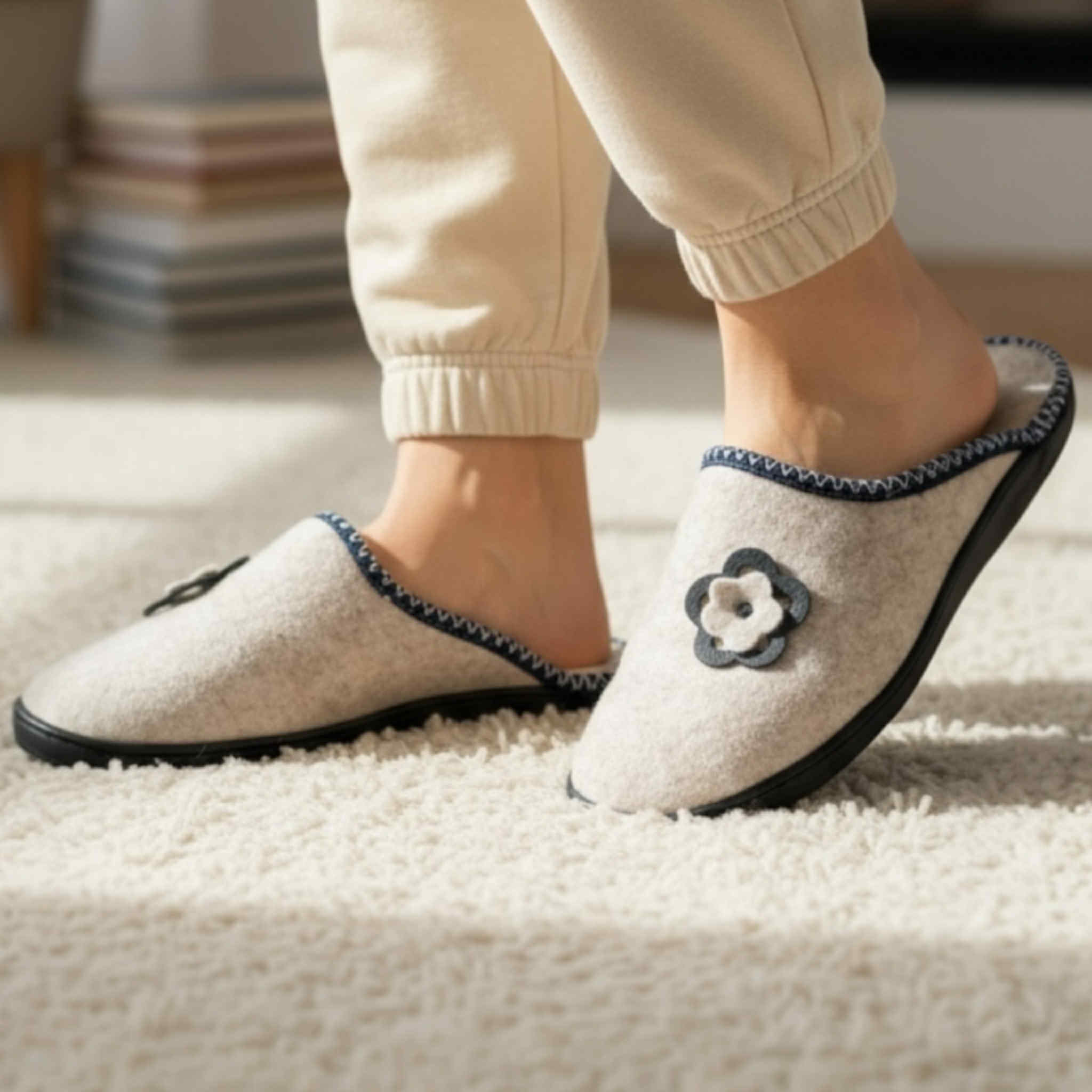 Bambosze damskie z kwiatkiem Naturfeet PBK4GR szare - zdjecie 6