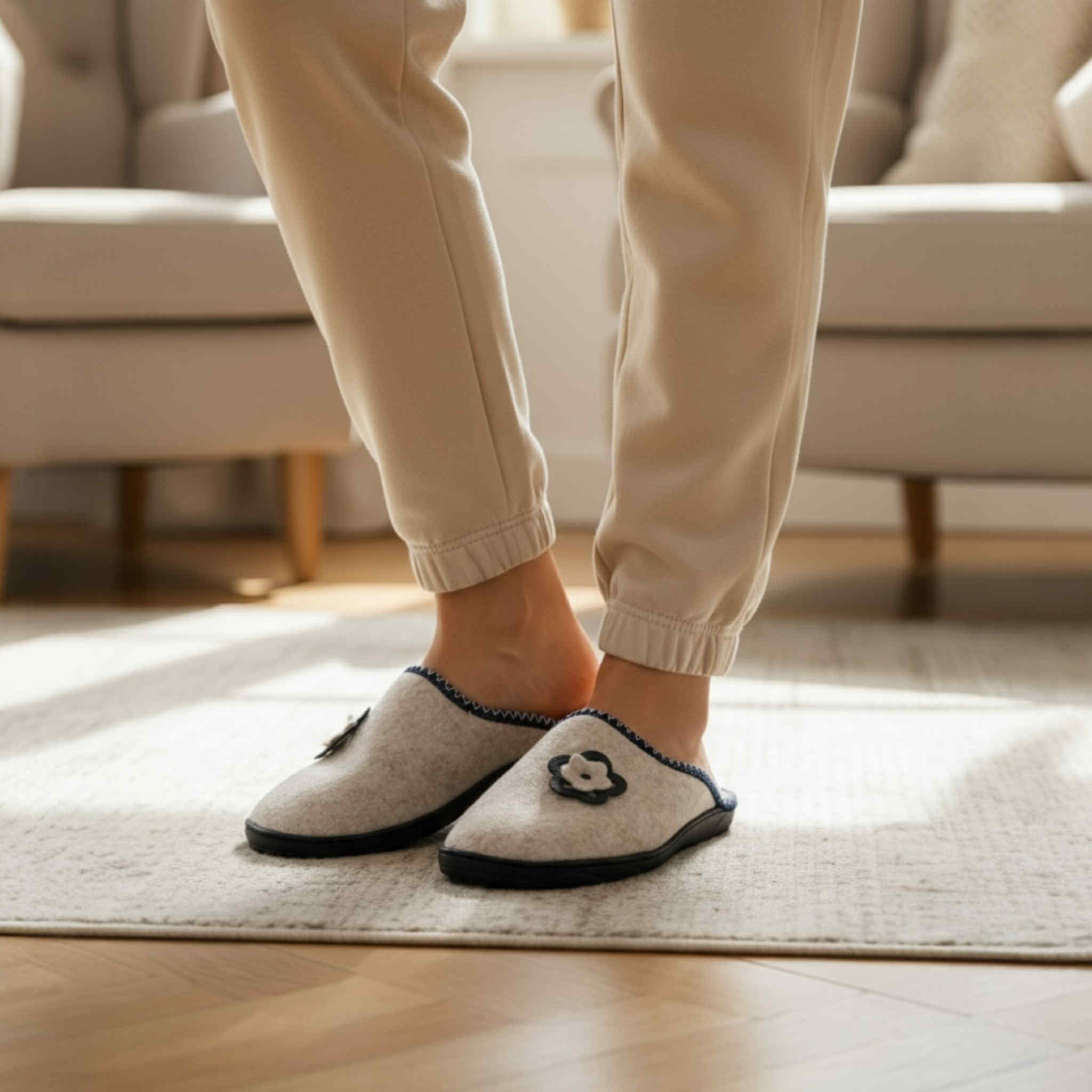 Bambosze damskie z kwiatkiem Naturfeet PBK4GR szare - zdjecie 5