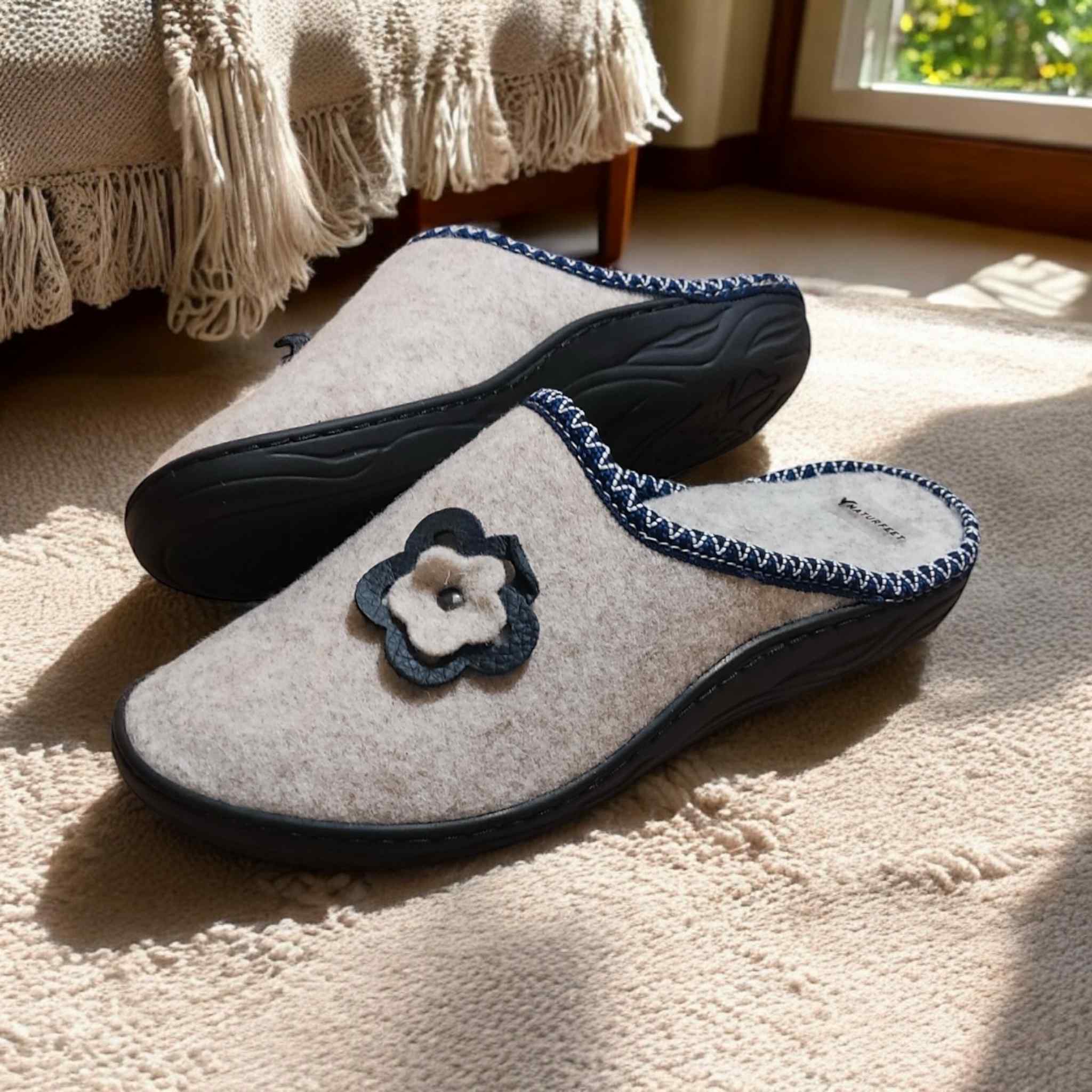 Bambosze damskie z kwiatkiem Naturfeet PBK4GR szare - zdjecie 8