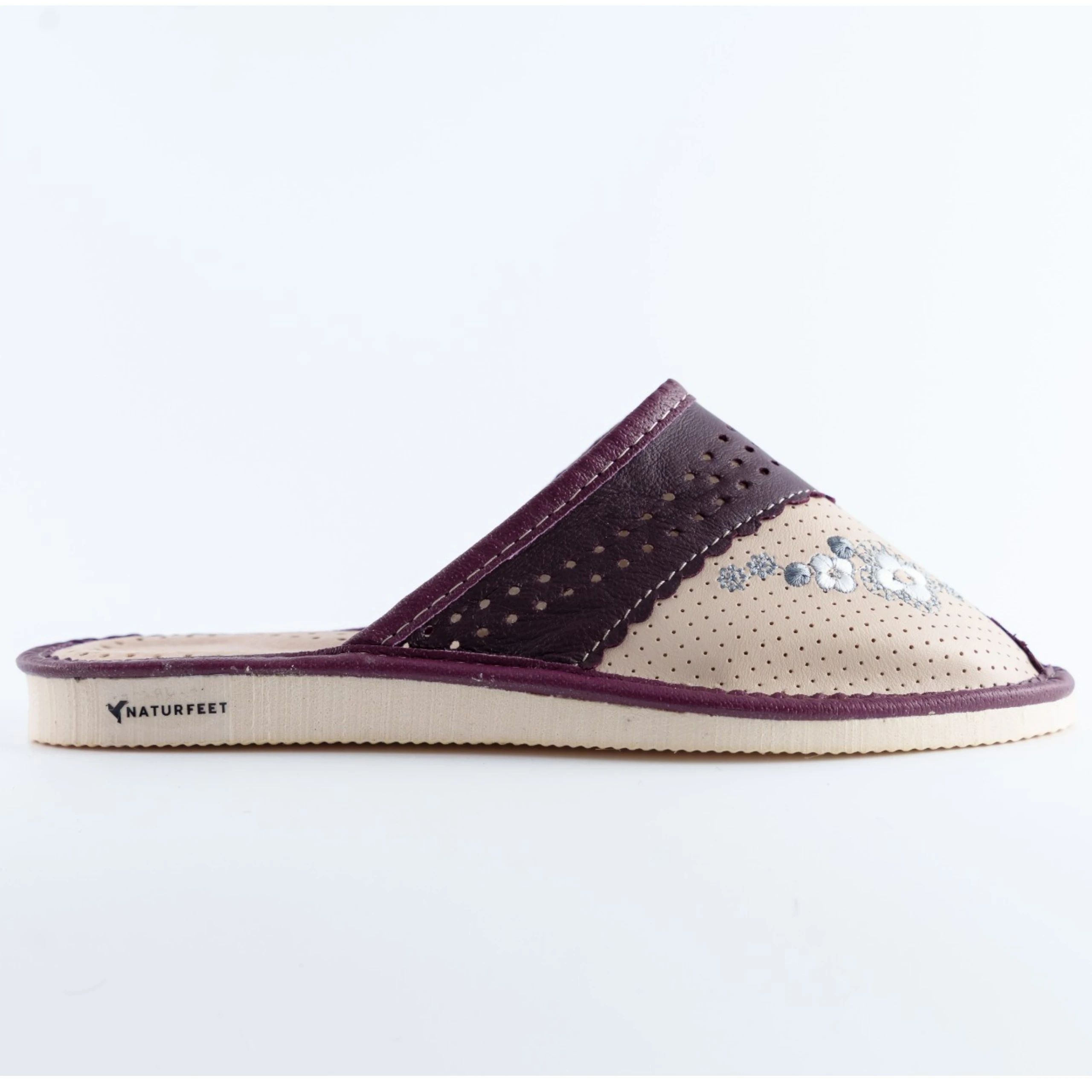 Kapcie damskie z kwiatowym zdobieniem Naturfeet PKC5PU beżowo-bordowe - zdjecie 4