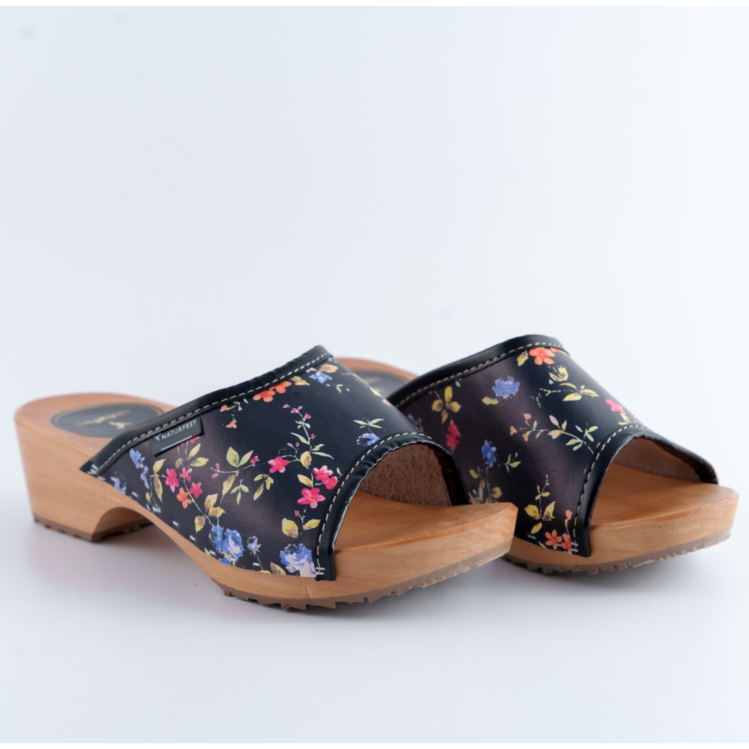Drewniaki damskie z kwiatowym wzorem Naturfeet DKO5BL czarne - zdjecie 3