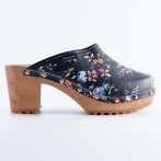 Drewniaki damskie na obcasie w kwiaty Naturfeet DH5BL czarne - zdjecie 4