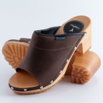 Drewniaki damskie Naturfeet DHO8BR - skórzane klapki na drewnianej podeszwie, brązowe