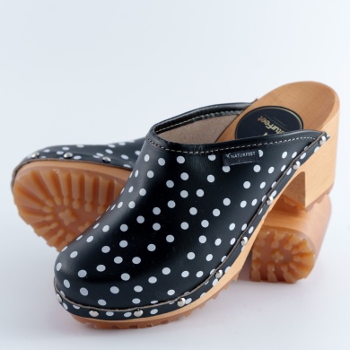 Drewniaki damskie na obcasie w groszki Naturfeet DH7BL czarne