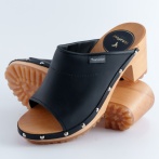 Drewniaki damskie Naturfeet DHO8BL - skórzane klapki na drewnianej podeszwie, czarne
