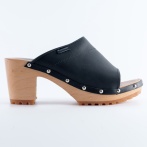 Drewniaki damskie Naturfeet DHO8BL - skórzane klapki na drewnianej podeszwie, czarne - zdjecie 3