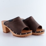 Drewniaki damskie Naturfeet DHO8BR - skórzane klapki na drewnianej podeszwie, brązowe - zdjecie 2