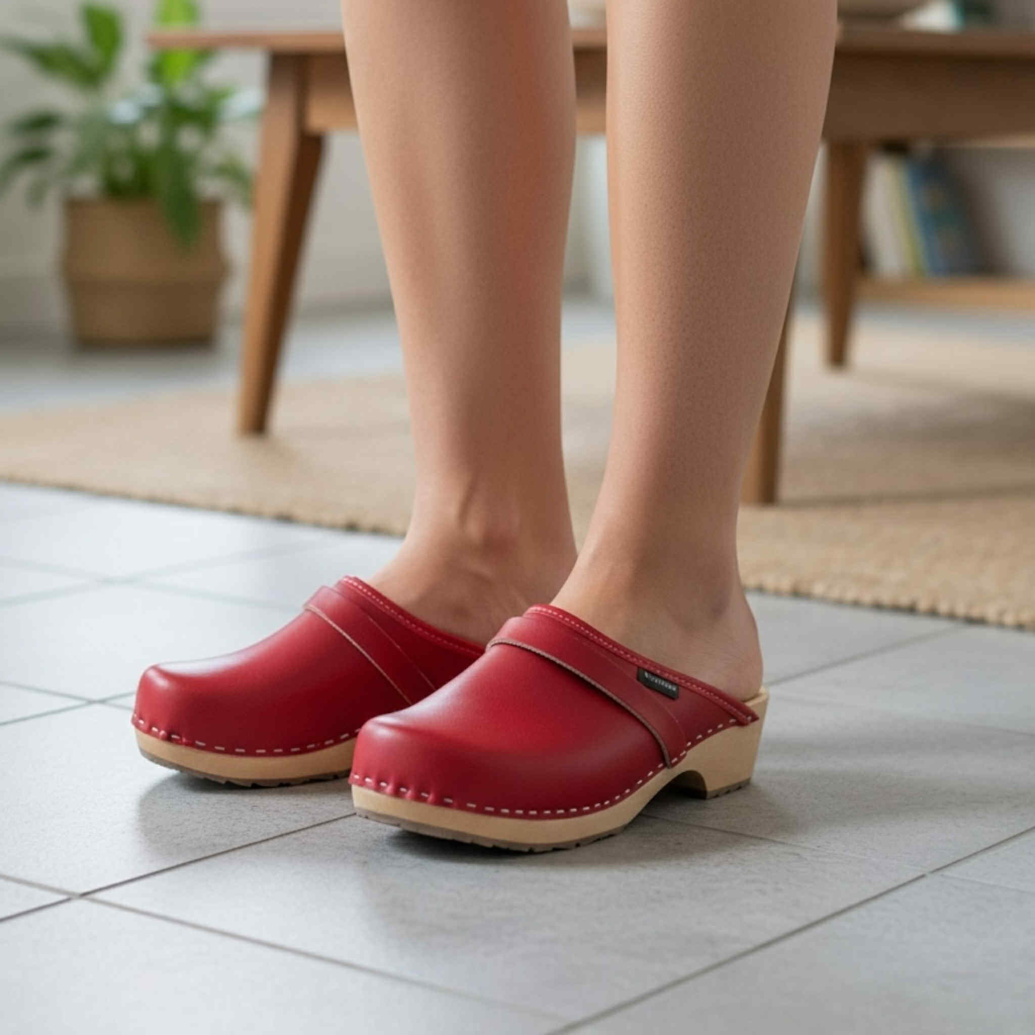 Chodaki damskie na drewnianym obcasie Naturfeet DKC2RE czerwone - zdjecie 5