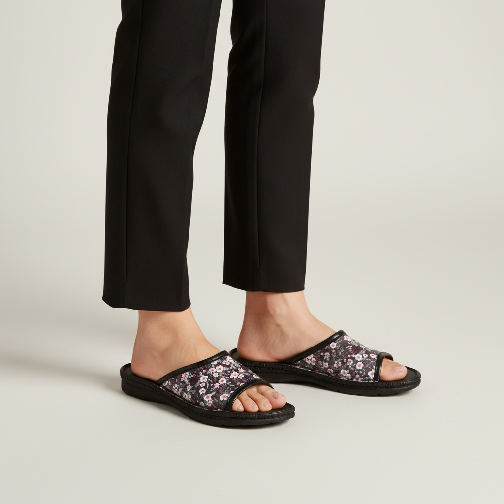 Klapki damskie z kwiatowym wzorem Naturfeet KKO5BL czarne - zdjecie 2
