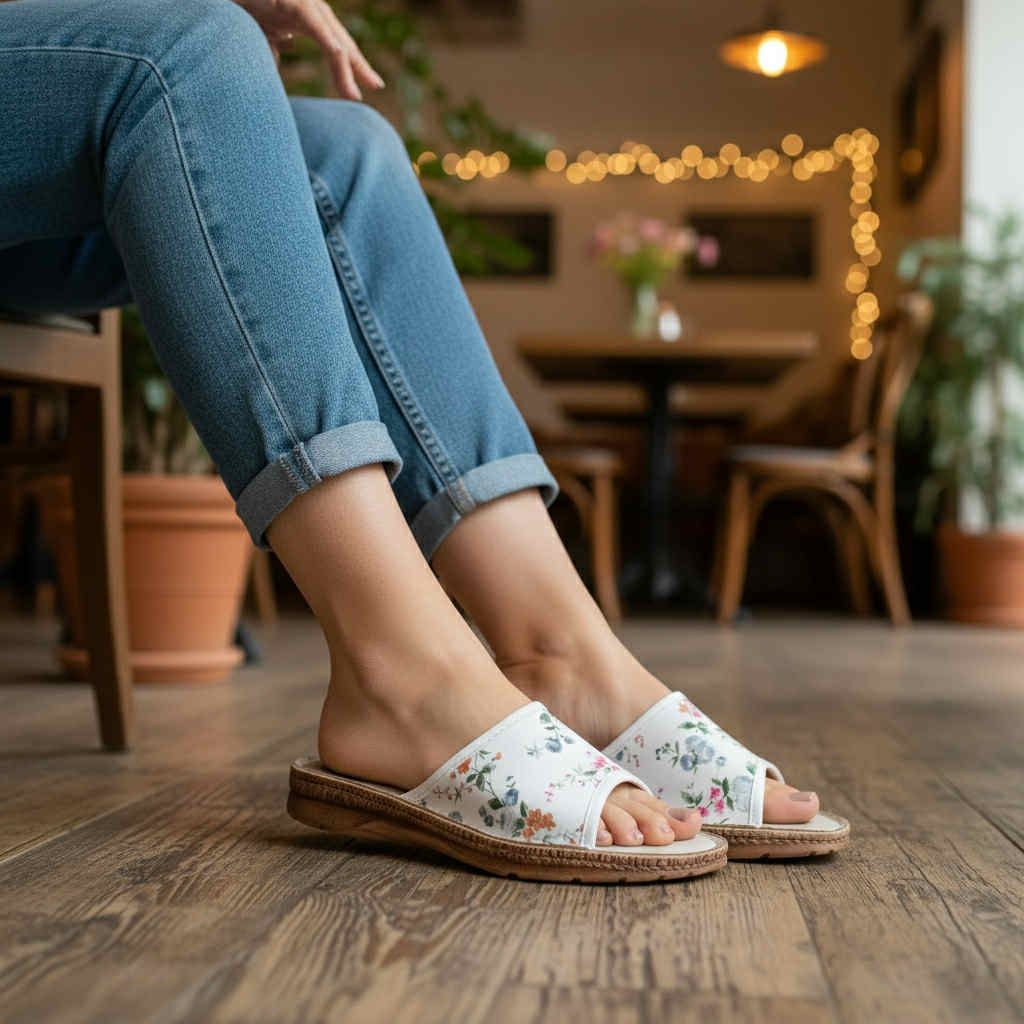 Klapki damskie z kwiatowym wzorem Naturfeet KKO5WH białe - zdjecie 5