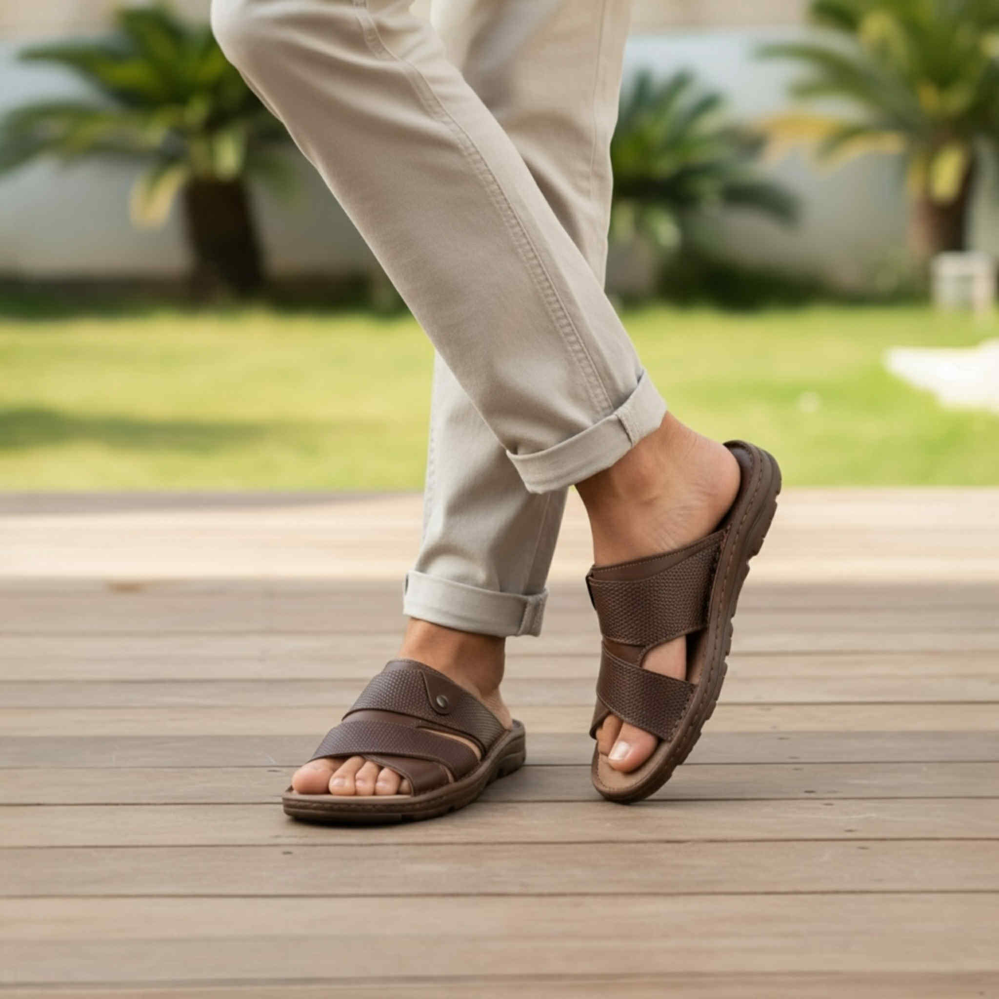 Ciemnobrązowe Klapki Męskie Naturfeet - Letnie Skórzane Obuwie z Antypoślizgową Podeszwą KM02DBR - zdjecie 4