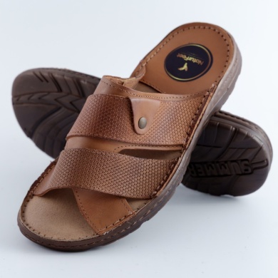 Brązowe Klapki Męskie Naturfeet - Letnie Skórzane Obuwie z Antypoślizgową Podeszwą KMO2BR