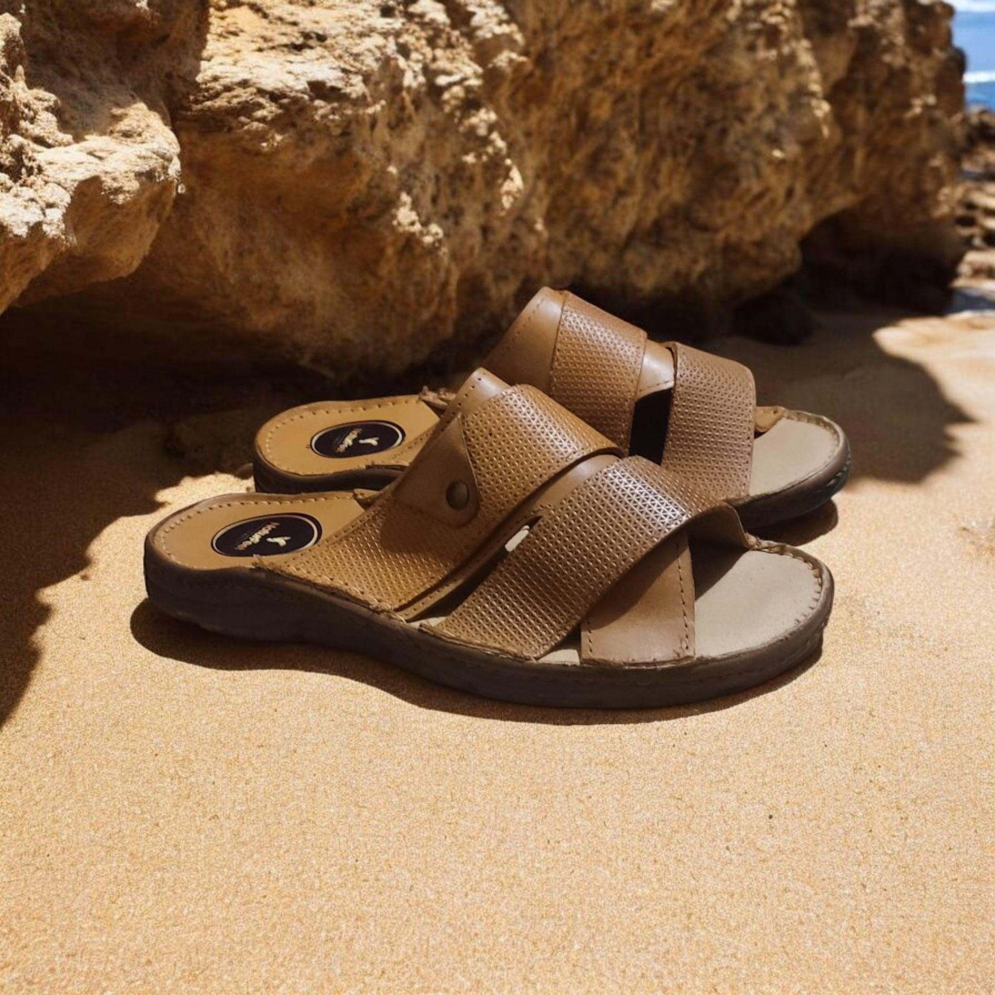 Brązowe Klapki Męskie Naturfeet - Letnie Skórzane Obuwie z Antypoślizgową Podeszwą KMO2BR - zdjecie 4