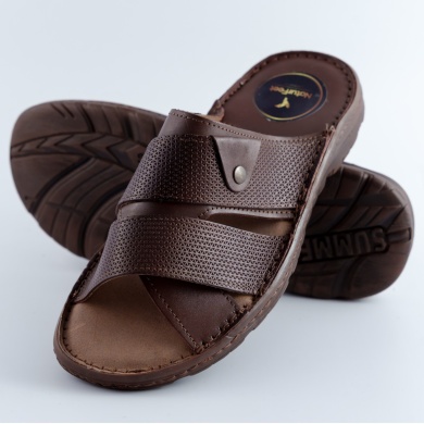 Ciemnobrązowe Klapki Męskie Naturfeet - Letnie Skórzane Obuwie z Antypoślizgową Podeszwą KM02DBR
