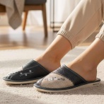 Kapcie damskie z kwiatowym zdobieniem Naturfeet PKC5GR beżowo-szare - zdjecie 5