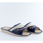 Kapcie damskie z haftem kwiatowym Naturfeet PKO5BL granatowo-kremowe - zdjecie 2