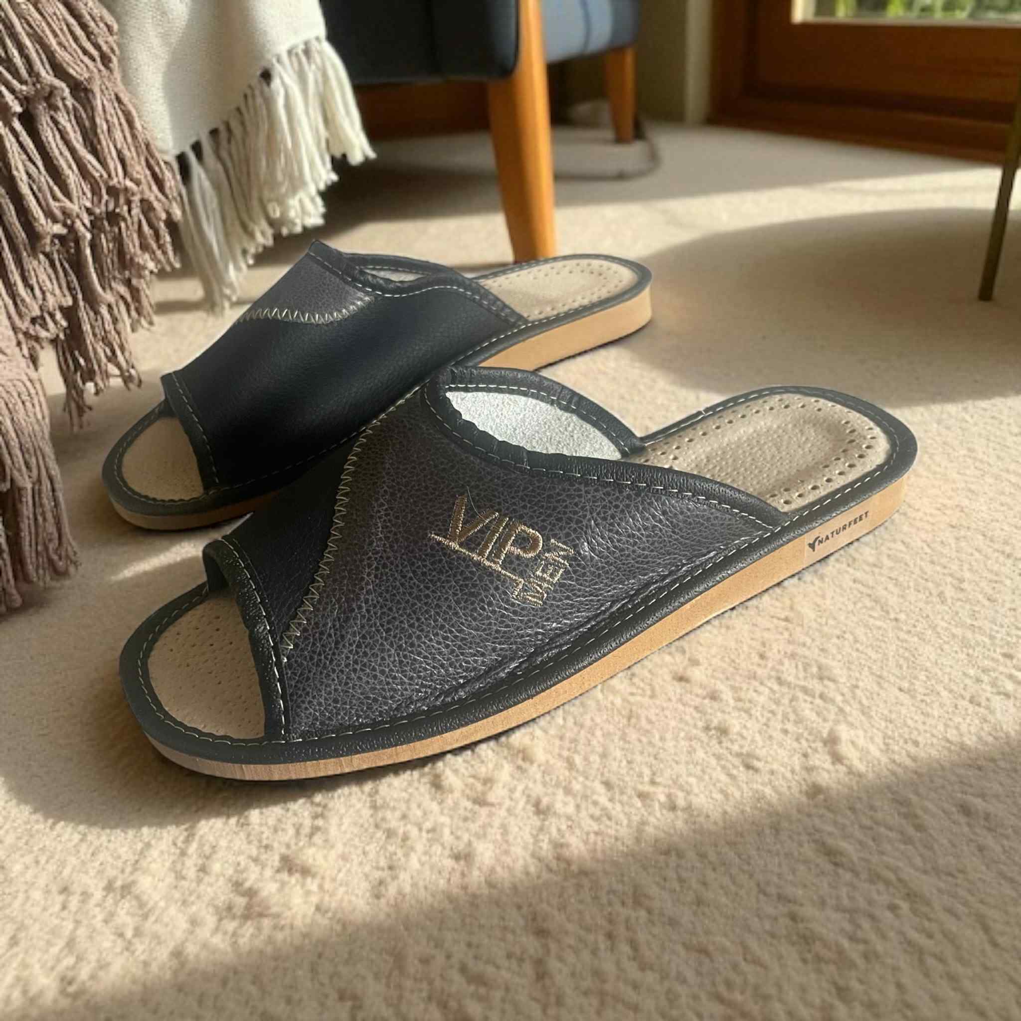 Kapcie męskie Naturfeet PMO6 skórzane z odkrytymi palcami - zdjecie 4