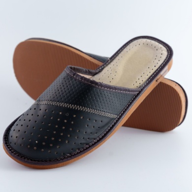 Męskie kapcie Naturfeet PMC1NA skórzane granatowe