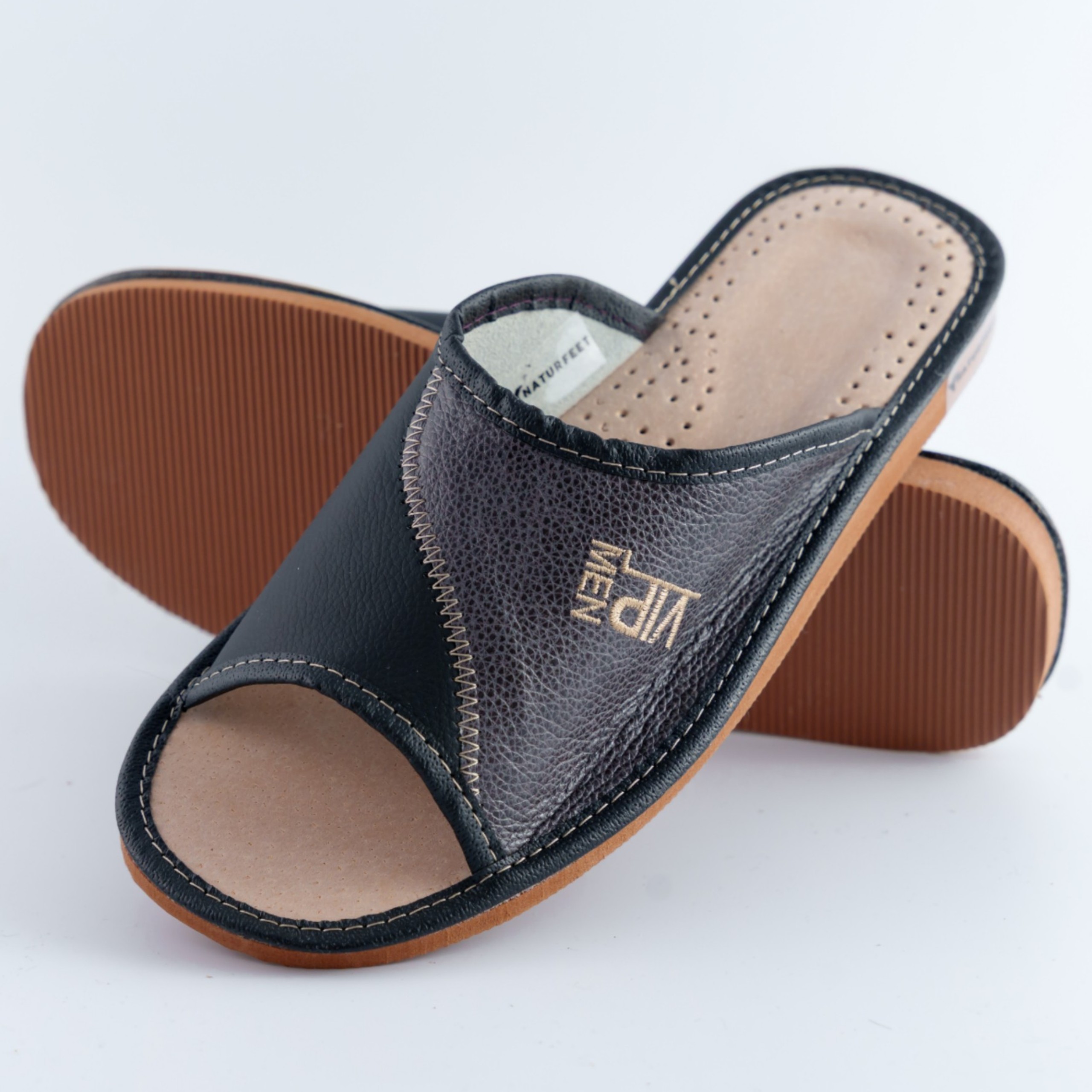 Kapcie męskie Naturfeet PMO6 skórzane z odkrytymi palcami