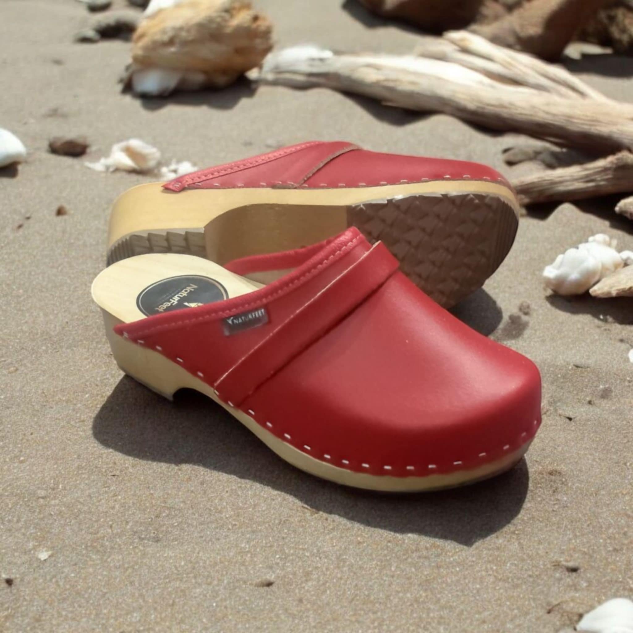 Chodaki damskie na drewnianym obcasie Naturfeet DKC2RE czerwone - zdjecie 7