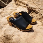 Drewniaki damskie Naturfeet DHO8BL - skórzane klapki na drewnianej podeszwie, czarne - zdjecie 4