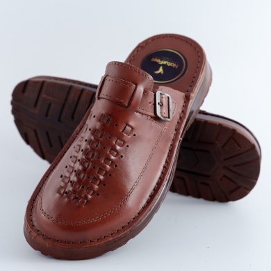 Skórzane Klapki Męskie Naturfeet KMC7BR z Zapięciem - Klasyka i Jakość