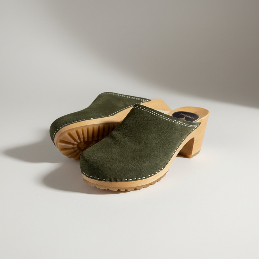 Damskie chodaki Naturfeet DH8GE z naturalnej skóry zamszowej - khaki - zdjecie 3