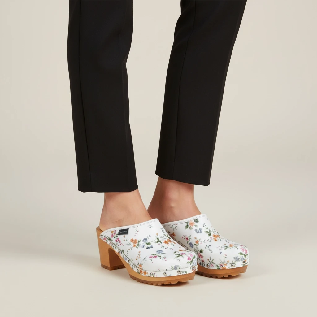 Drewniaki damskie w kwiaty Naturfeet DH5WH białe - zdjecie 2