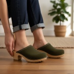 Damskie chodaki Naturfeet DH8GE z naturalnej skóry zamszowej - khaki - zdjecie 4