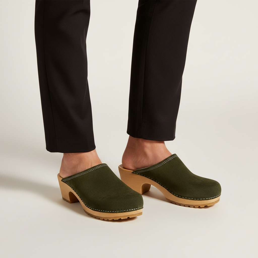 Damskie chodaki Naturfeet DH8GE z naturalnej skóry zamszowej - khaki - zdjecie 2