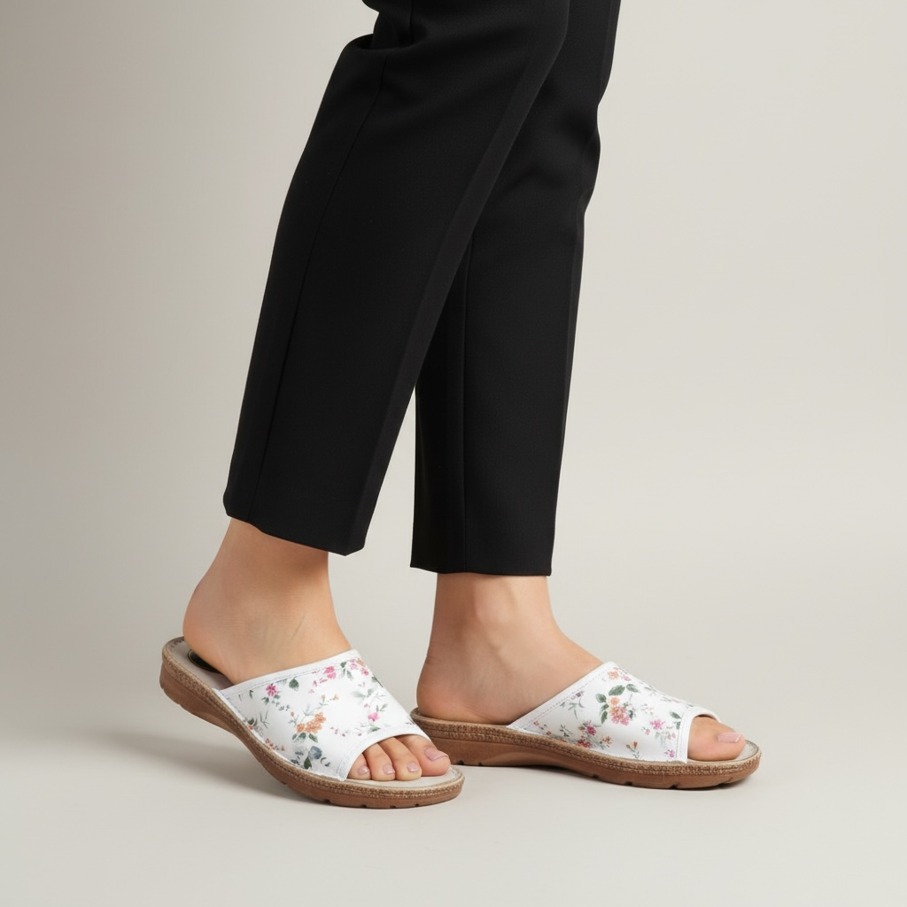 Klapki damskie z kwiatowym wzorem Naturfeet KKO5WH białe - zdjecie 2