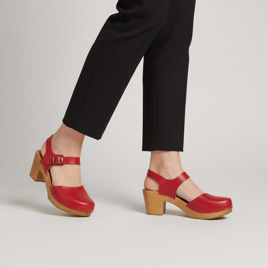 Drewniane sandały damskie z paskiem Naturfeet czerwone - zdjecie 2
