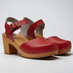 Drewniane sandały damskie z paskiem Naturfeet czerwone