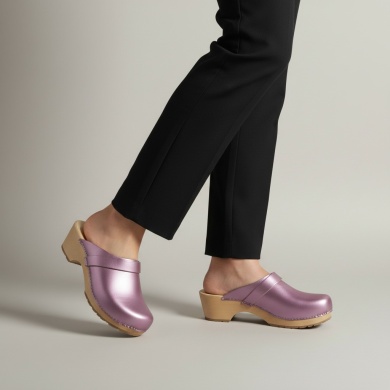 Damskie chodaki Naturfeet DKC2PI - skórzane na drewnianym obcasie satynowy róż - zdjecie 2