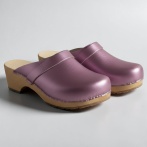 Damskie chodaki Naturfeet DKC2PI - skórzane na drewnianym obcasie satynowy róż