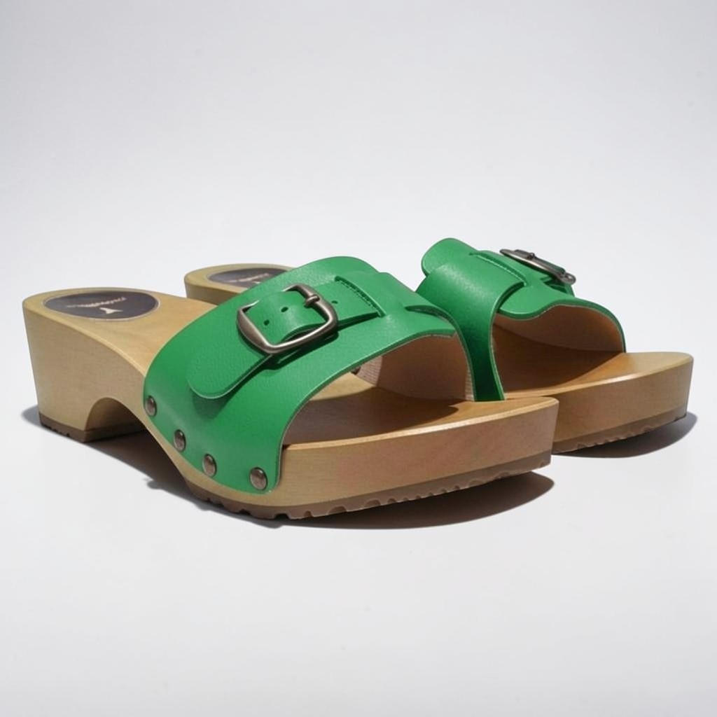 Eleganckie klapki skórzane zielone regulowane podbicie | Naturfeet KKO3GS