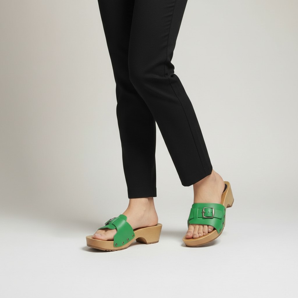 Eleganckie klapki skórzane zielone regulowane podbicie | Naturfeet KKO3GS - zdjecie 2