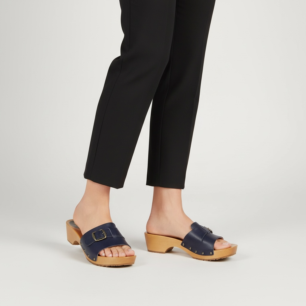 Eleganckie klapki skórzane granatowe regulowane podbicie | Naturfeet KKO3NA - zdjecie 2