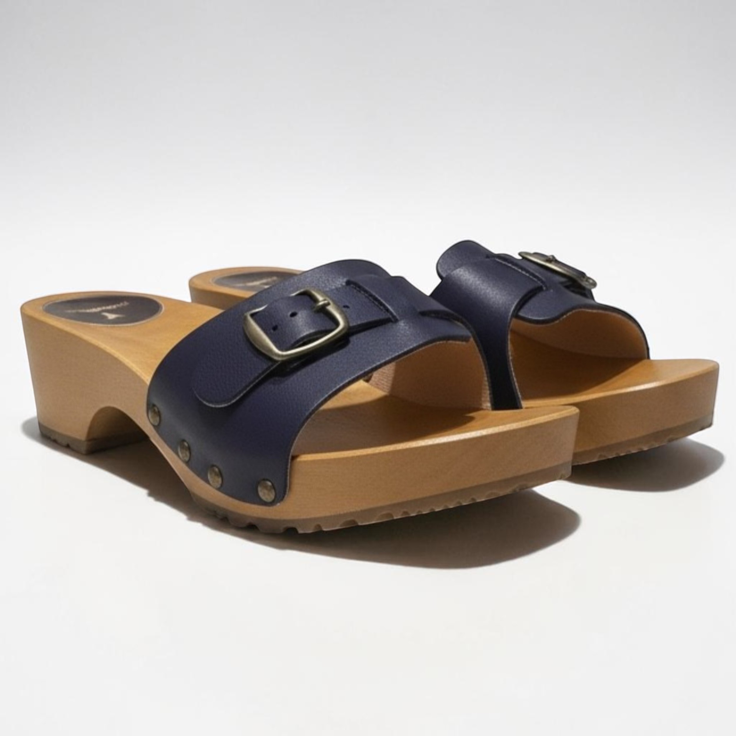 Eleganckie klapki skórzane granatowe regulowane podbicie | Naturfeet KKO3NA