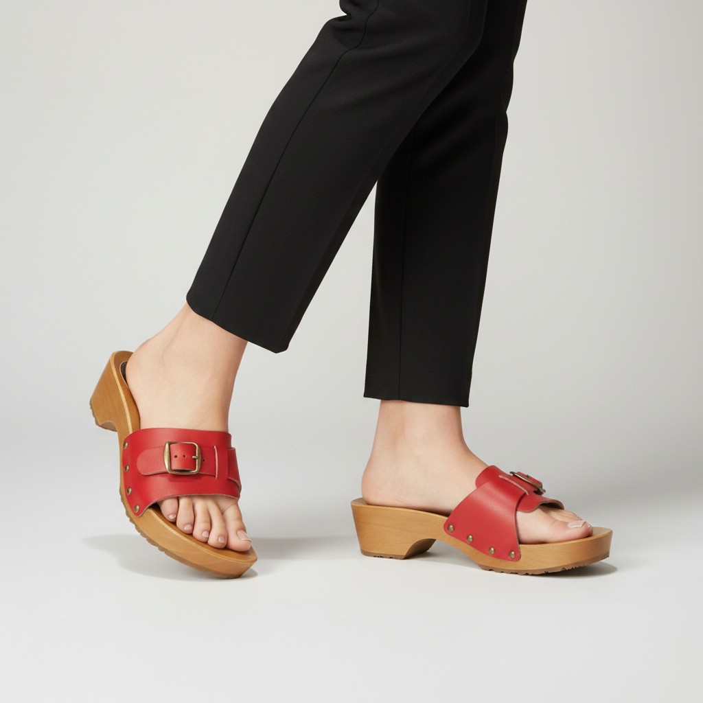 Eleganckie klapki skórzane czerwone regulowane podbicie | Naturfeet KKO3RE - zdjecie 2