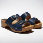 Damskie klapki Naturfeet - skóra naturalna | 2 klamry | granatowe KKO4NA