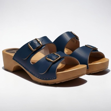 Damskie klapki Naturfeet - skóra naturalna | 2 klamry | granatowe KKO4NA