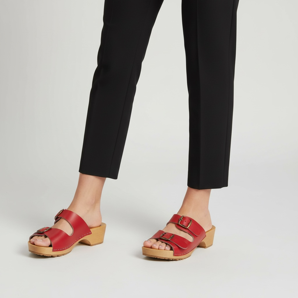 Damskie klapki Naturfeet - skóra naturalna | 2 klamry | czerwone KKO4RE - zdjecie 2