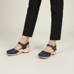 Sandały chodaki skórzane granatowe na drewnie olchowym klapki Naturfeet SK2NA - zdjecie 2