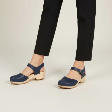 Sandały chodaki skórzane granatowe na drewnie olchowym klapki Naturfeet SK2NA - zdjecie 2