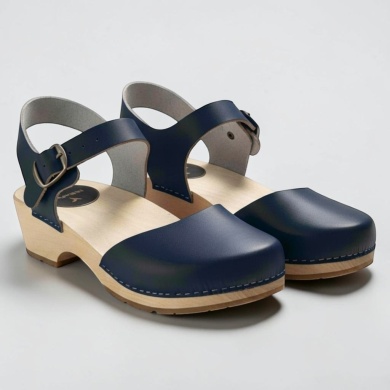 Sandały chodaki skórzane granatowe na drewnie olchowym klapki Naturfeet SK2NA