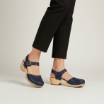 Sandały chodaki skórzane granatowe na drewnie olchowym klapki Naturfeet SK2NA - zdjecie 3