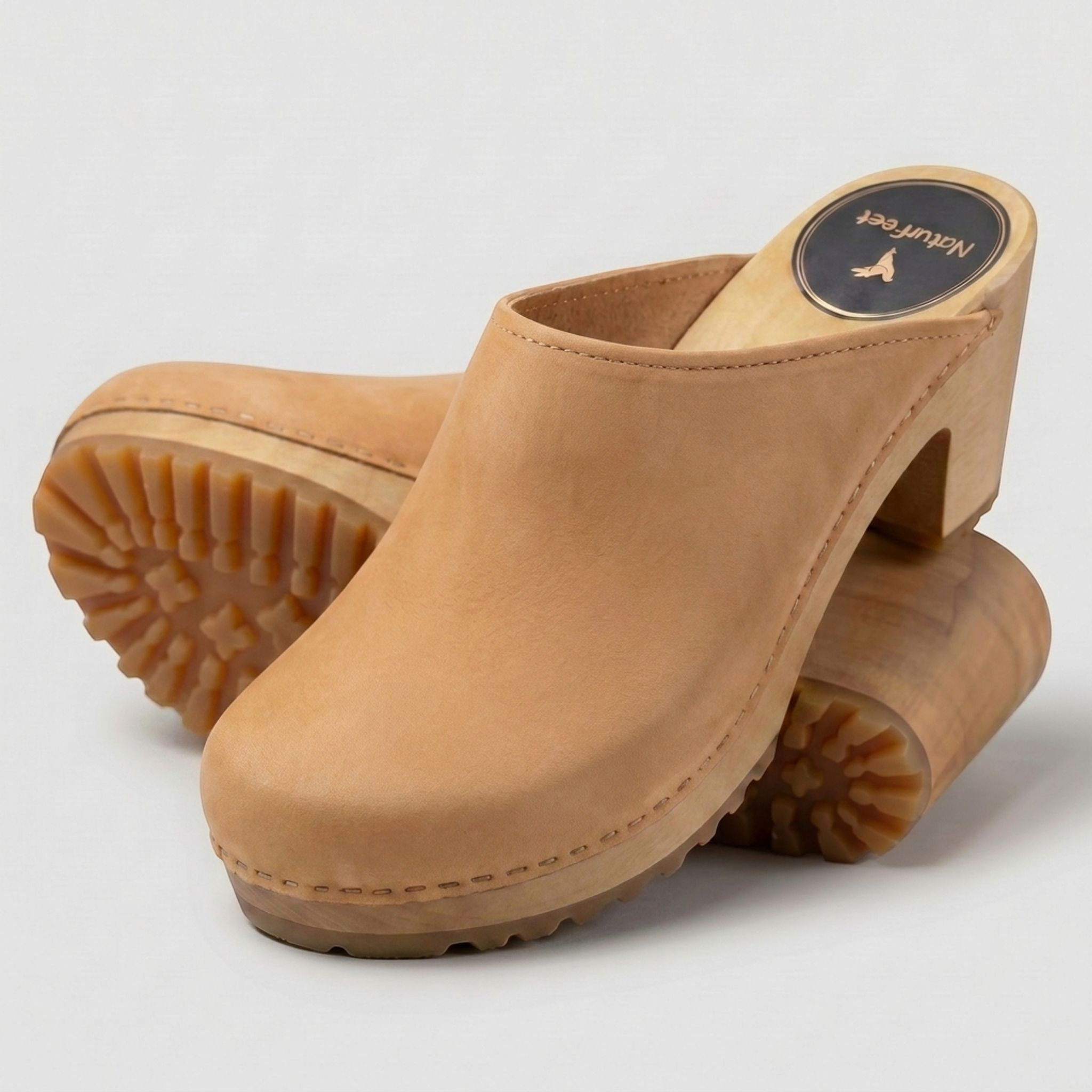 Drewniaki damskie Naturfeet DH2CR - skórzane na obcasie, czerwone