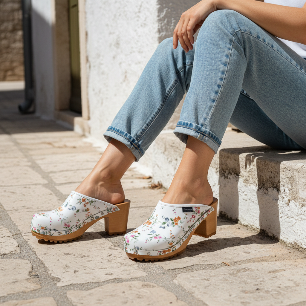 Drewniaki damskie w kwiaty Naturfeet DH5WH białe - zdjecie 8