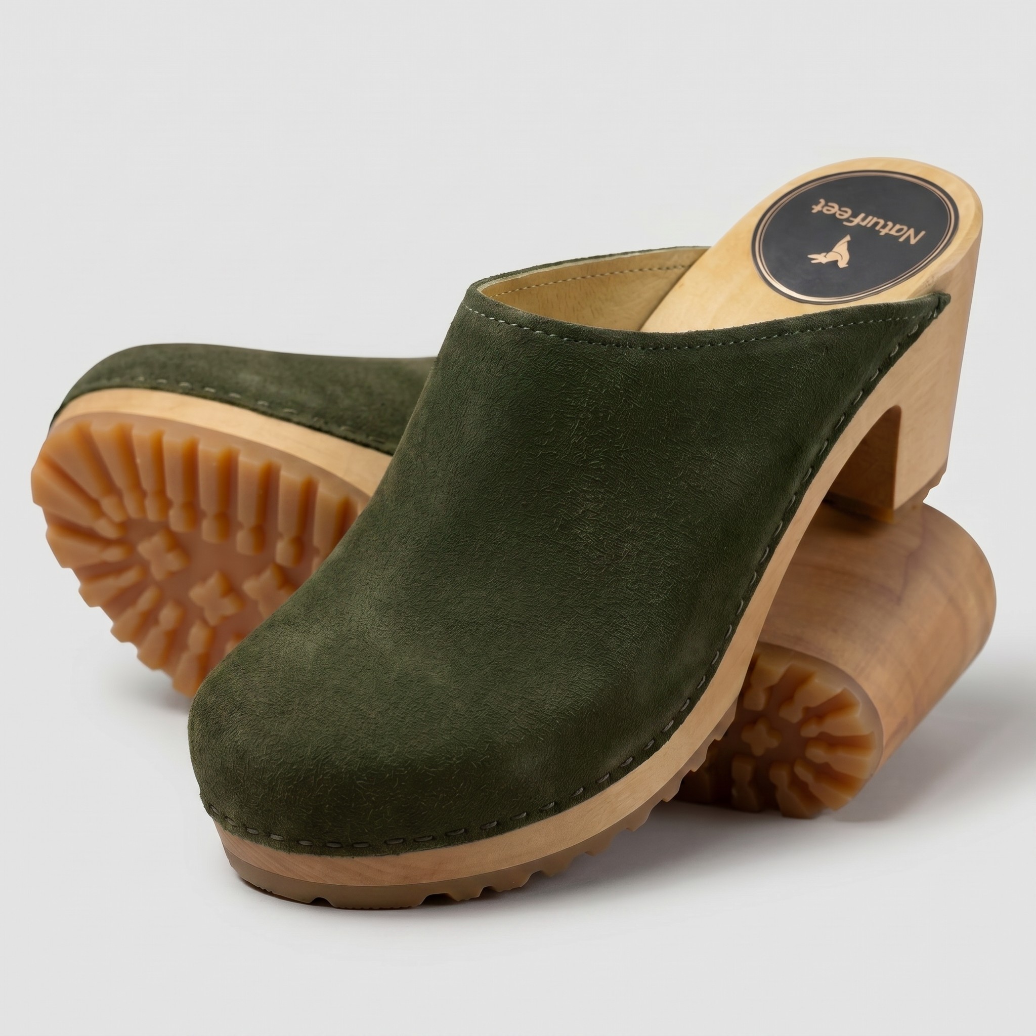 Damskie chodaki Naturfeet DH8GE z naturalnej skóry zamszowej - khaki